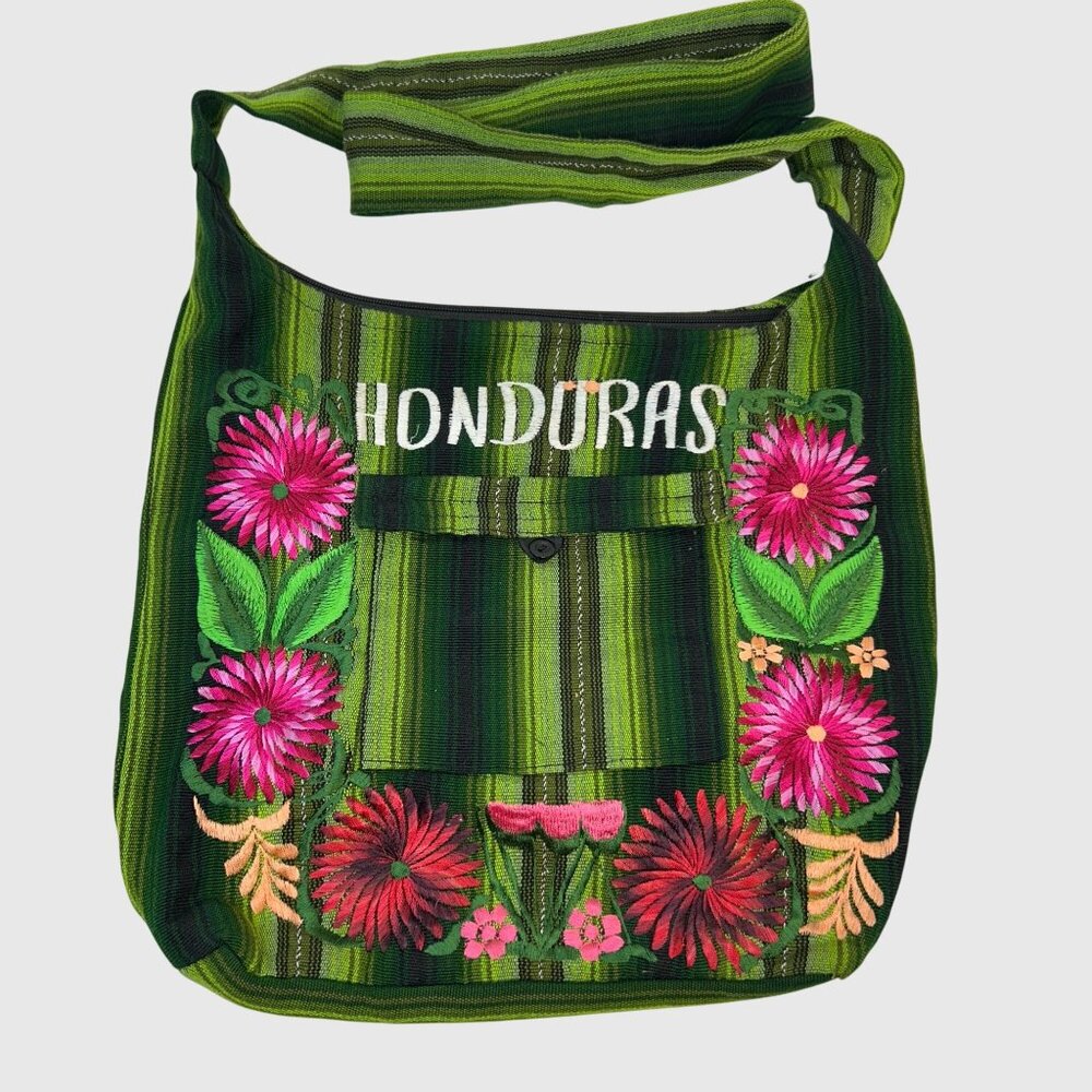 Honduras Handwoven Embroidered Shoulder Bag With Floral Design